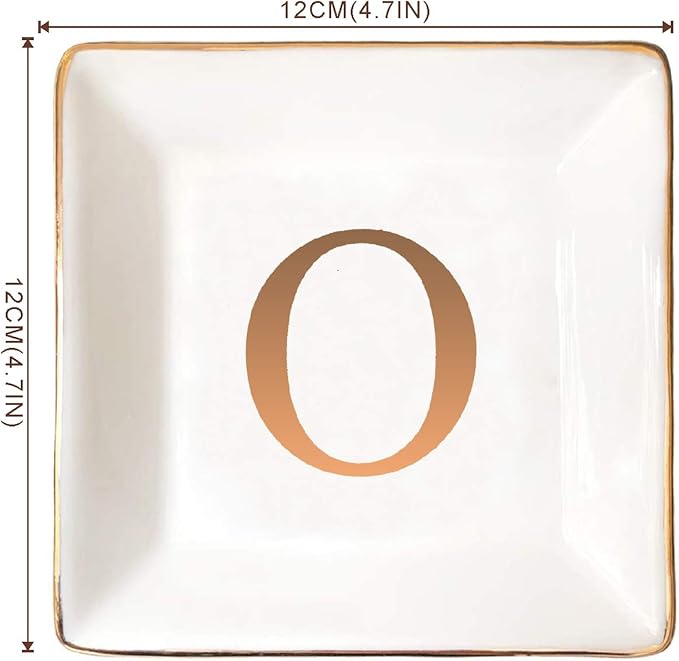 ANOTION Jewelry Tray Ring Dish with Ini-tial Gift- Personalized Trinket Dish and Jewelry Dish with Gold Initials Key Bowl Ceramic Holder, Unique Wedding or Engagement Present