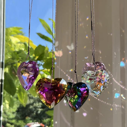 Colorful Heart Crystals Suncatcher Hanging Sun Catcher with Chain Pendant Ornament for Window Home Garden Christmas Day Party Wedding Decoration (White)