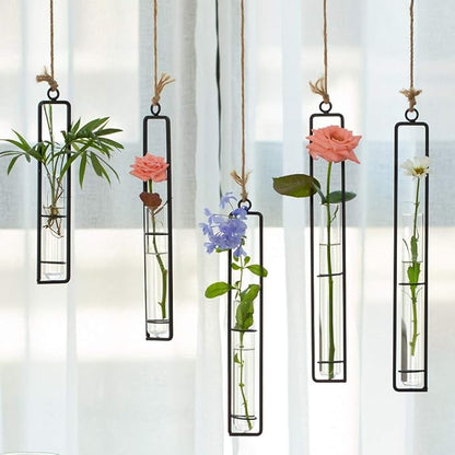 Sziqiqi Hanging Clear Glass Propagation Tube Vase for Cuttings, Hydroponic Plant Propagation Home Balcony Floral Container Wall Decoration Black 2ps (L+L)