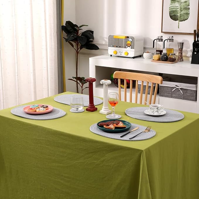 4 Pack Oval Woven Cotton Rope Placemats - Grey Braided Plate Chargers 12 * 16 Inch Farmhouse Boho Vintage Heat Resistant Outdoor Tablemats for Patio, Wedding Party