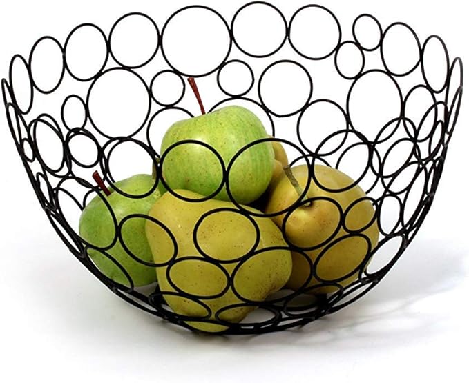 Spectrum Diversified Circles Round Fruit Bowl, Contemporary Kitchen Vegetable & Fruit Basket, Geometric Modern Kitchen Countertop Food Storage, Shapes Sleek Steel Produce Storage