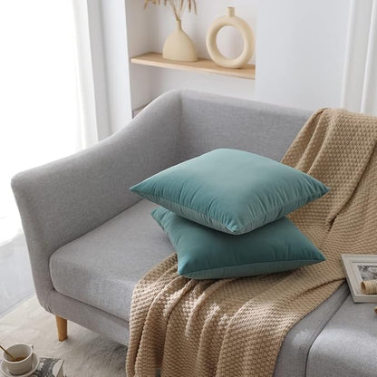 Set of 2 Velvet Throw Pillow Covers for Couch and Bed - 20"x20", Aqua