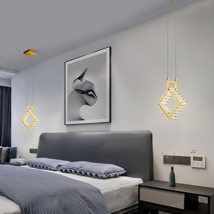 Kitchen Island Mini Light Fixture Modern Led Crystal Pendant Light Gold Square Chandelier for Dining Room Living Room Kitchen Bedroom Bar（1-Pack）…