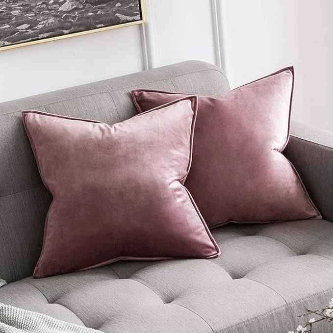 MIULEE Pack of 2 Decorative Velvet Throw Pillow Cover Soft Jam Pillow Cover Soild Square Cushion Case for Sofa Bedroom Car 18x 18 Inch 45x 45cm