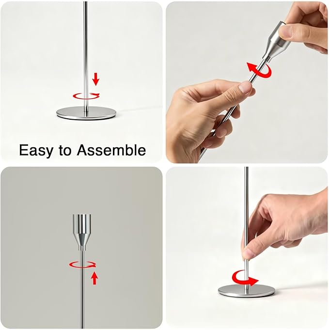 Solid Taper Candle Holders Set of 3, Luxury Silver Long Skinny Candlestick (Heights: 9/11/13 Inch), Heavy Iron Anti-Slip Base for Fireplace Mantle Table Centerpiece Dining Decor