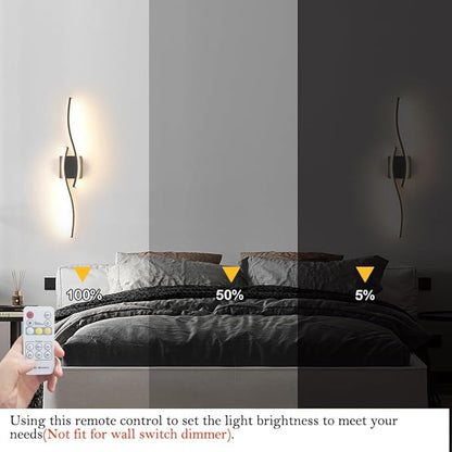 Modern Hardwired Wall Sconce Set of 2, LED Black Wall Light with Remote Control, RC Dimmable LED Wall Light Indoor, Wall Decor for Hallway Bedroom Living Room TV Wall, 27.5 in, Timer, Memory