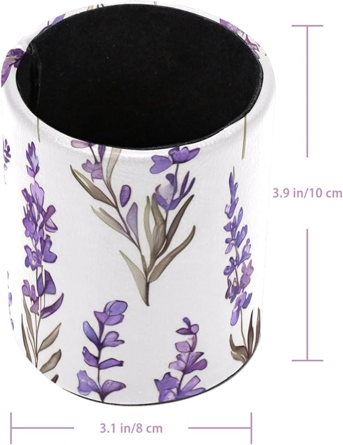Cute Lavender Purple Pattern Pen Pencil Holder for Desk, Pen Pencil Cup Table Stationery Organizer Makeup Brush Holder for School Home Office Supplies