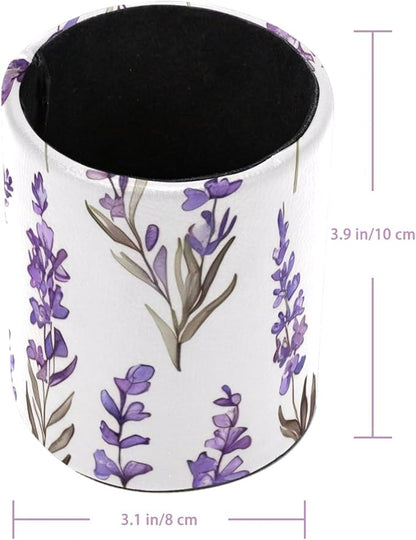 Cute Lavender Purple Pattern Pen Pencil Holder for Desk, Pen Pencil Cup Table Stationery Organizer Makeup Brush Holder for School Home Office Supplies