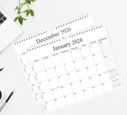 2026 Calendar - Wall Calendar 2026 from January 2026 - June 2027, 18 Months Calendar with Premium Paper, Twin-Wire Binding & Hanging Hook, 12" x 14.5", Black