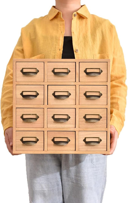KIRIGEN Wood Drawer Organizer Desktop Storage Cabinet Box Drawers for Home Office Desk Organization and Storage 12 Drawer Mini Chest with Metal Handles Natural(12CG-NA)