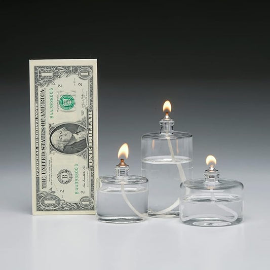 Firefly Fuels Refillable Glass Oil Candle - 2 oz Liquid Candle for Indoor Use, Outdoor Events, Emergency Lighting - Clean Burning with Wick and Holder Included. Use with Liquid Paraffin or Lamp Oil