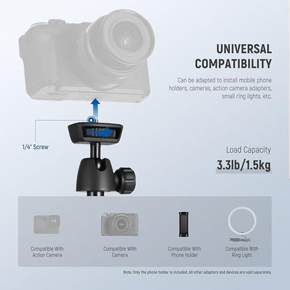 NEEWER Phone Tripod for Camera with Cell Phone Holder & Remote, 62.9" All Metal Selfie Stick Travel Vlog Video Recording Portable Stand Compatible with iPhone Canon Sony Nikon, Cleaning Cloth, TS05