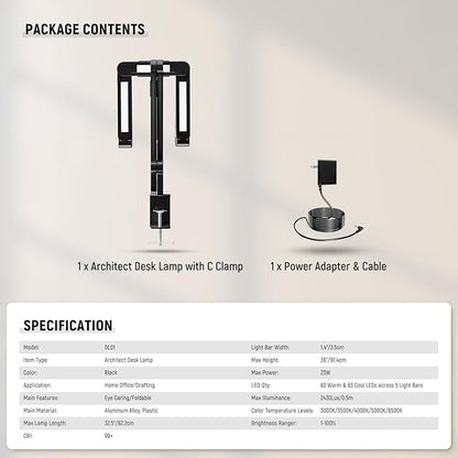 NEEWER Basics 32.5" Clip On Desktop LED Light for Home Office, 23W LED Dimmable Architect Lamp with Table Desk Clamp, 5 Light Bars, Computer Drafting Video Conference Atmosphere Lighting, DL01