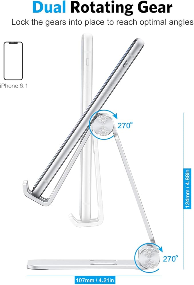 OMOTON Foldable Cell Phone Stand, C4 Portable Aluminum Phone Holder, Adjustable Phone Dock Cradle Compatible with iPhone 17/16/15 Pro Max Air, Samsung Galaxy, Small Tablets, All Smart Phones, Silver