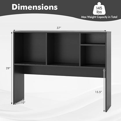 Tangkula Desktop Bookshelf, Countertop Storage Hutch with 4 Shelves for Computer Desk, Desktop 2-Tier Display Rack, Multipurpose Wood Desk Hutch Storage Organizer for Dorm Office Home (Black)