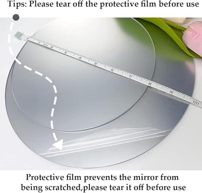 10'' Circle Shape Mirror for Room Decor, Acrylic Mirror with Wood Stand, Frameless Makeup Mirror for Desk Decor, Unique Decor for Bedroom Accessories (Round)