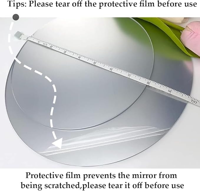 8" Circle Shape Mirror for Room Decor, Acrylic Mirror with Wood Stand, Frameless Makeup Mirror for Desk, Unique Bedroom Accessory