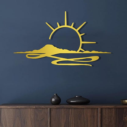 Metal Wall Art Sunrise, Metal Wall Art Sunset, Minimalist Line Art, Sunrise Or Sunset Decor For Living Room, Bedroom, Outdoor, Housewarming Gift (Gold, 41 x 23 inches / 105 x 60 cm, metal wall art)