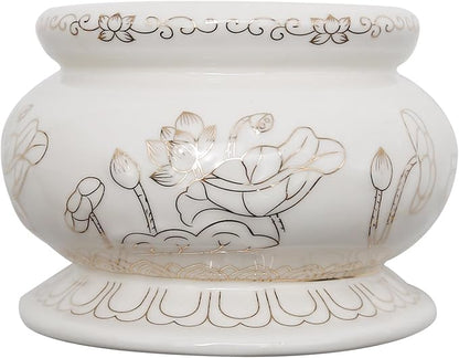 4 Inches White Ceramic Incense Small Burner Pot for for Meditation, Prayer & Yoga for Praying Buddha Tibetan Buddhist Altar Incense Censer