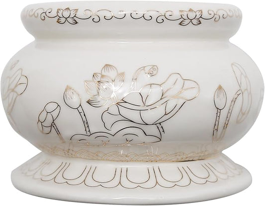 4 Inches White Ceramic Incense Small Burner Pot for for Meditation, Prayer & Yoga for Praying Buddha Tibetan Buddhist Altar Incense Censer