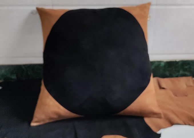 Lambskin Suede Leather Pillow Cover - Sofa Cushion Case - Decorative Throw Covers for Living Room & Bedroom, 18x18 Inches - Tan and Black (01) Pack of 2