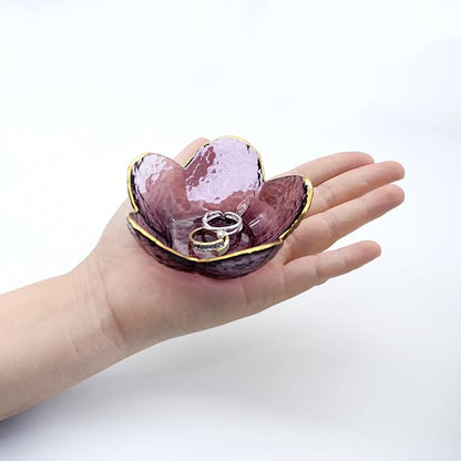 Purple Flower Ring Dish Jewelry Tray, Small Glass Trinket Tray for Rings Earrings, Present for Wife Mom Daughter Women