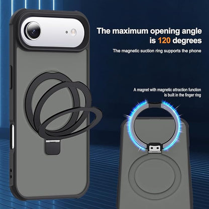 Compatible with iPhone 17 Air Case with Invisible Magnetic O-Ring Stand Military-Grade Translucent Phone Case for iPhone 17 Air 6.5" [Compatible with Mag-Safe][Great Grip Feeling], Black