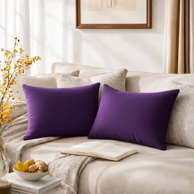 QUORGVES Purple Velvet Pillow Covers 12x20 Inch Set of 2, Soft Solid Decorative Lumbar Throw Pillow Covers, Decor Cushion Covers for Bed Sofa Couch Bedroom Living Room