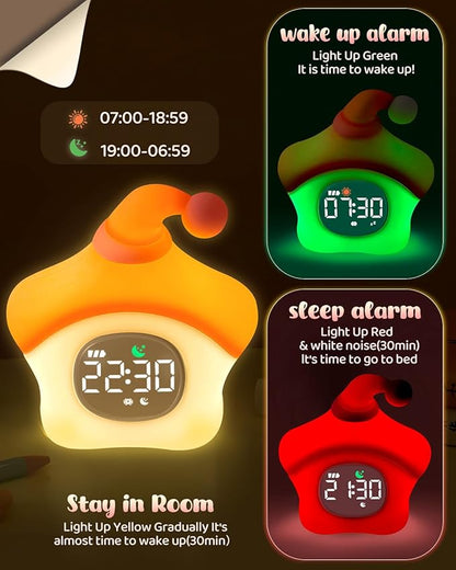 Star Alarm Clock with Night Light for Kids with Sleep Training and Sound Machine, Rechargeable Silicone Lamp OK to Wake Clock，Cute Animal Tabletop Lamp, Perfect Sleep Companion for Boys Girls, Pink