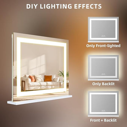 FENCHILIN Vanity Mirror with Lights, 22" x 19" Backlit + Front Lit Hollywood Makeup Vanity Mirror LED Strip with 3 Colors Modes Smart Touch for Dressing Room & Bedroom White