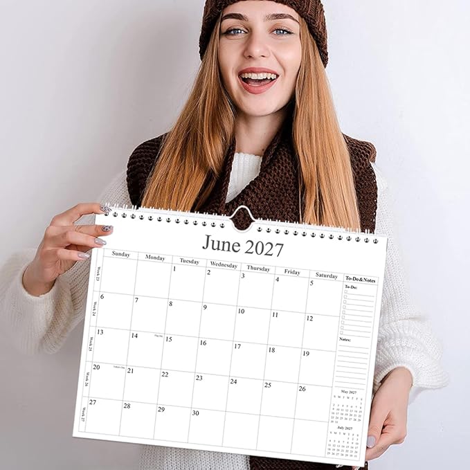 2026 Calendar - Wall Calendar 2026 from January 2026 - June 2027, 18 Months Calendar with Premium Paper, Twin-Wire Binding & Hanging Hook, 12" x 14.5", Black