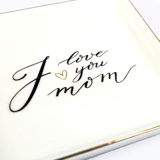 LADY&HOME Gifts for Mom - I Love You Mom Trinket Dish & Ceramic Ring Dish for Mother's Day