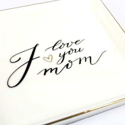 LADY&HOME Gifts for Mom - I Love You Mom Trinket Dish & Ceramic Ring Dish for Mother's Day
