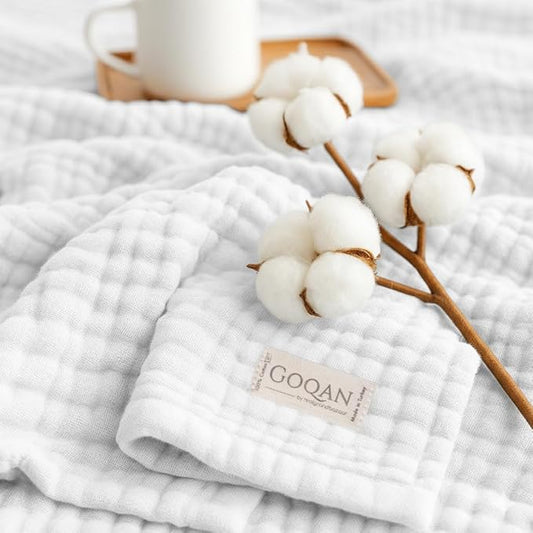 Goqan Muslin Blanket Twin 55x79 – 100% Turkish Cotton 4 Layer Boho Muslin Blanket for Adults, Four Season, Lightweight and Thin, Soft, Breathable, for Bed, Couch - White