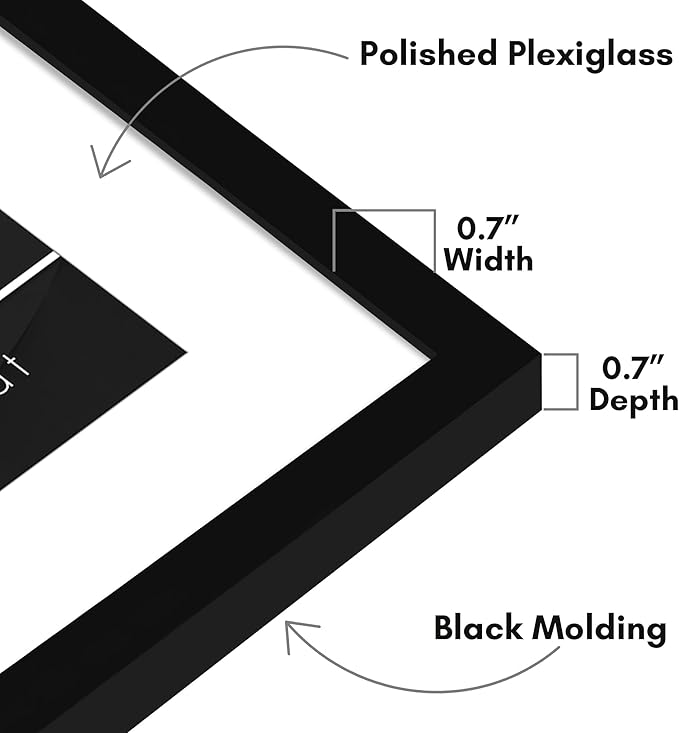 Americanflat 16x20 Picture Frame with Polished Plexiglass - Use as 12x16 Frame with Mat or Display 16x20 Photo Without Mat - Streamline Collection - Thin Border Picture Frames for Wall - Black