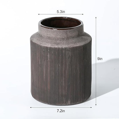 Farmhouse Vase for Home Decor, Vintage Rustic Terracotta Flower Vase Suitable for Home Decor, Living Room, Shelf, Dining Table. Large 7.2 * 9 in