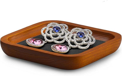 Solid Wood Jewelry Display Flat Tray for Rings Earrings Necklace Bracelet, Jewelry Photograph Display(Grey,S)