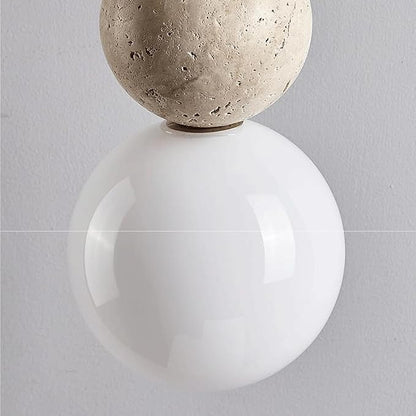 Modern Indoor Pendant Light Natural Stone Spherical Hanging Light Frosted White Glass Suspension Pendant Lamp for Bedside Restaurant Kitchen Island Aisle Bar Club Chandelier (Brown)