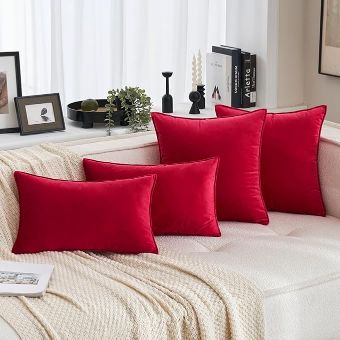 MIULEE Pack of 2 Christmas Decorative Velvet Throw Pillow Covers Soft Pillowcase Cozy Soft Square Cushion Covers Cases for Winter Sofa Couch Bedroom Home Decor 20x20 Inch Red