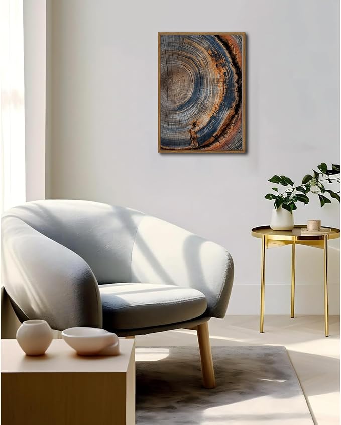 IBHJSART Framed Tree Ring Canvas Wall Art Vintage Colorful Wood Stump Painting Prints Modern Minimalist Pictures Neutral Nature Rustic Farmhouse Decor Living Room Bedroom Bathroom Office
