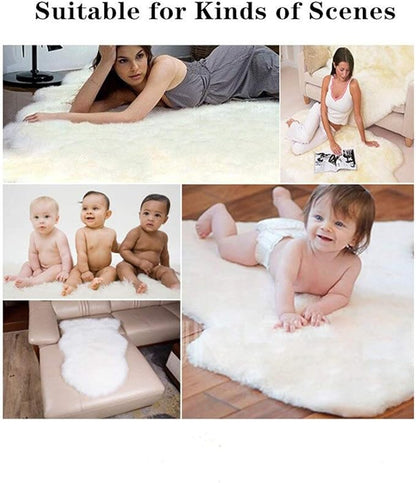 HUAHOO Genuine Sheepskin Rug - Four Pelt Fur Rugs for Living Room, Bedroom or Fireplace - Natural Sheep Skin, Shaggy(Ivory, 4' x 6' Four Pelt)