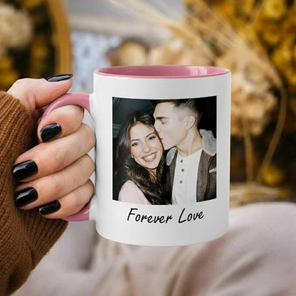 Custom Photo Coffee Mug, Personalized Forever Love Design Ceramic Cup for Anniversary Boyfriend Girlfriend Dishwasher Safe, 11oz (Pink)
