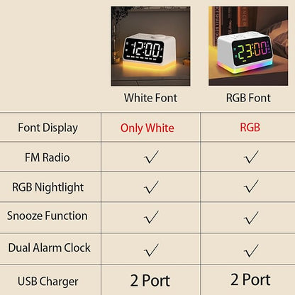 JALL Digital Alarm Clock with FM Radio for Bedroom, 8 Colors Night Light with 2 Charging Port, Sleep Sound Machines with Timer, Dual Alarm, Loud Alarm and Easy to Use for Seniors and Kids as Gift