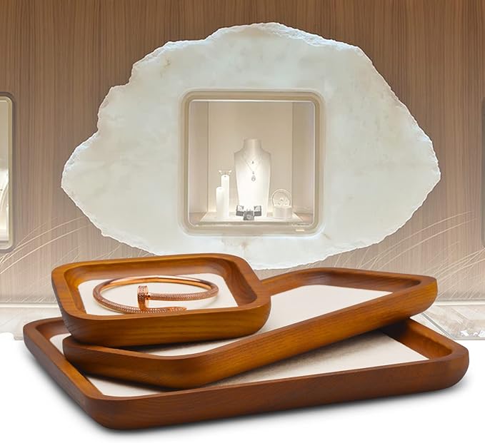 Solid Wood Jewelry Display Flat Tray for Rings Earrings Necklace Bracelet, Jewelry Photograph Display(Beige,M)