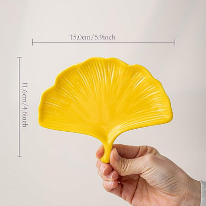 Ceramic Jewelry Tray Trinket Dish, Jewelry Dish for Women, Ginkgo Leaf Ceramic Plate, Ring Dish Holder for Earrings Necklace Organizer, Mother's Day Christmas Birthday Gift