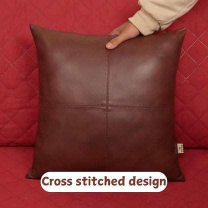 Genuine Lambskin Leather Pillow Cover, 22x22 Inch Case for Lumbar Throw Couch Pillows, Thick & Soft Cushion Covers for Sofa Bed Home Décor (Antique Dark Brown Plain Pack of 1)