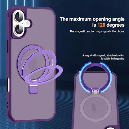 Compatible with iPhone 16 Case with Invisible Magnetic O-Ring Stand Military-Grade Translucent Case for iPhone 16 6.1" [Compatible with Mag-Safe][Great Grip Feeling], Purple