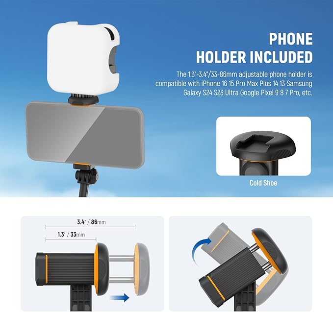 NEEWER Entry Level Version 16-71" Selfie Stick Tripod Compatible with iPhone Android, Portable Cell Phone Travel Stand Camera Holder with Remote for TikTok Video Recording Streaming Filming, PA988