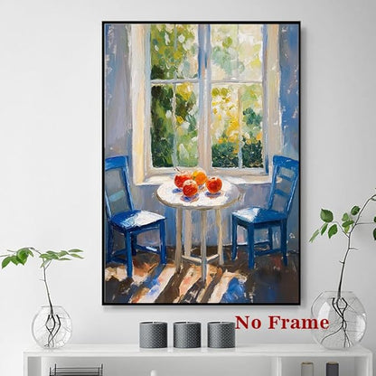 Farmhouse Rustic Pictures Window Botanical Wall Art Still Life Fruit Prints Green Landscape Painting Forest Nature Posters Green Plant Artwork Window View Pictures for Living Room 16x24in No Frame