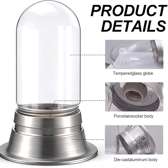 2 Pcs Restaurant Canopy Hood Light Fixture with Thermal and Shock Resistant Clear Coated Tempered Glass Globe